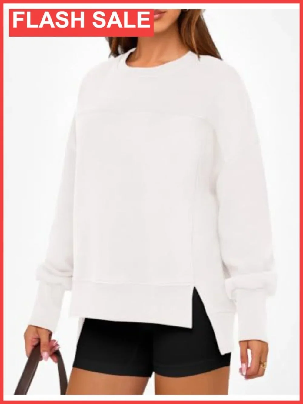 Women's Crewneck Fleece Sweatshirt Long Sleeve Pullover High Low Slit
